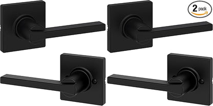 Kwikset Casey Interior Passage Door Handle 2 Pack, Lever for Closet and Hallway Doors, Reversible Non-Locking Handle Lever, Matte Black, with Microban Protection