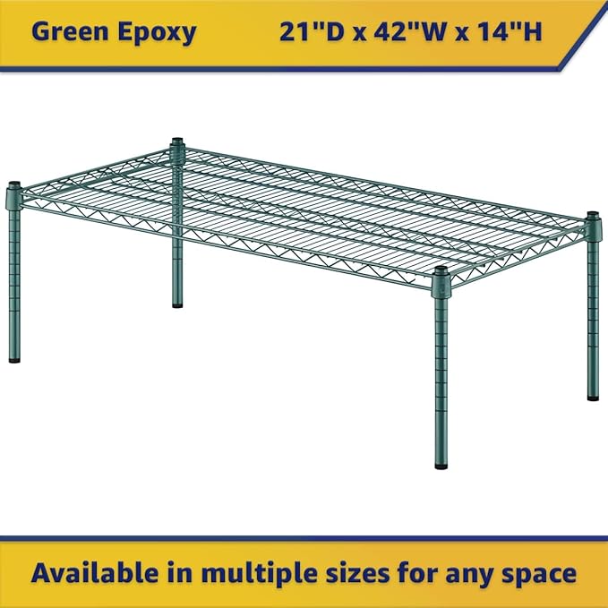 21" x 42" x 14" Green Epoxy Wire Storage Shelf, Dunnage Rack, Commercial 1 Tier Small Shelf