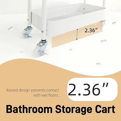 3 Tier Narrow Rolling Storage Cart for Laundry Room Bathroom Kitchen, 7.1'' Slim Utility Cart with Wheels and Lockable Casters Standing Shelf for Small Space & Between Washer and Dryer, White