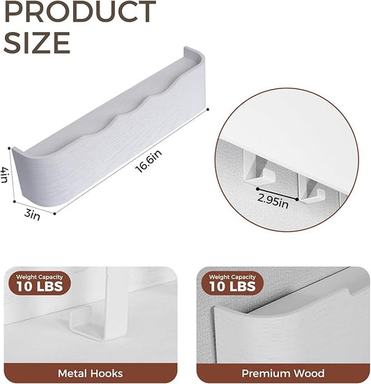 Wall Coat Rack Floating Shelves Modern Coat Rack Wall Mount with Storage Entryway Shelf Wooden Hanger 20 Inch 4 Hidden Metal Hooks for Living Room Bedroom (Wavy White, 4 Hooks)