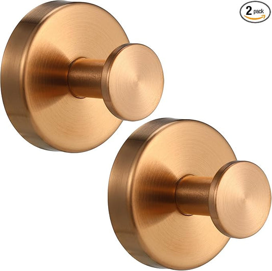 Suction Cup Hooks for Shower No-Drill Bathroom Hooks for Towels, Robes, Loofah Mountable on Bathroom Walls, Kitchen, Glass, Mirrors, Tile and Smooth,Non-Porous Surfaces (2, Champagne Bronze)