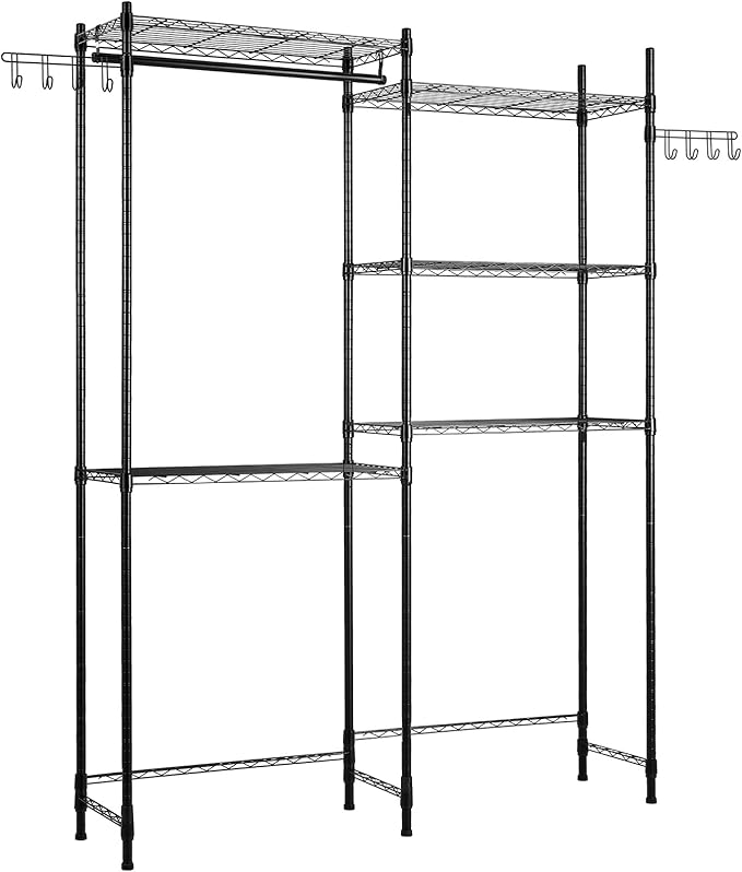 VEVOR Over The Washer and Dryer Storage Shelf, 5 Tier Laundry Room Drying Rack with Hanger Rod and Hooks, Adjustable Over Washer and Dryer Shelves, Laundry Room Shelf Storage Space Saver, Black