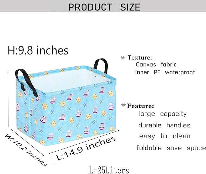 KUNRO Bunny Easter Eggs Basket Storage Basket Gift Shelf Basket Storage Bin, Nursery Basket Organizer Box for With Handles for Room Deco
