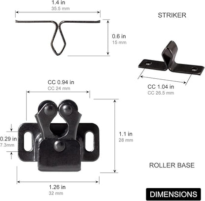 4 PCS Cabinet Latch Double Roller Catch Hardware for Cupboard Closet Kitchen Cabinet Door Latches and Catches, Black Nickel