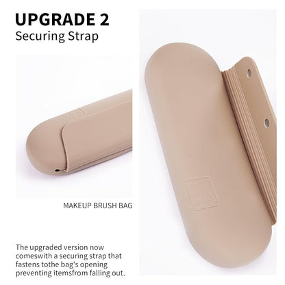 2 IN 1 Silicone Makeup Brush Holder with Beauty Make Up Sponge Holder Case：Soft Portable Cosmetic Face Brushes Holder with Upgrade Anti-Fall Out Magnetic Closure - Walnut