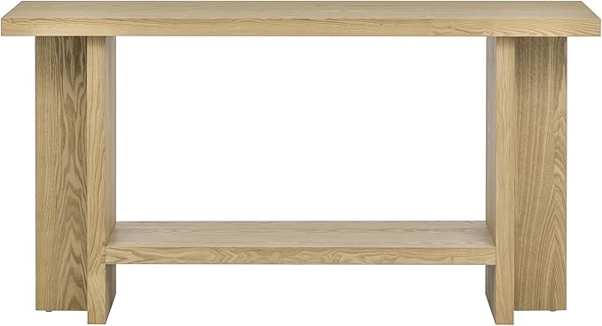 60-Inch Long Vintage-Inspired ConsoleTable with T-Leg Design, 2-Tier Entryway Table Sofa Table with Storage for Study, Entryway, Hallway, Living Room (Natural-V19)