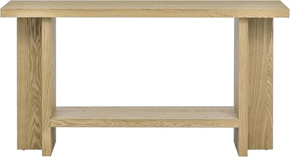 60-Inch Long Vintage-Inspired ConsoleTable with T-Leg Design, 2-Tier Entryway Table Sofa Table with Storage for Study, Entryway, Hallway, Living Room (Natural-V19)