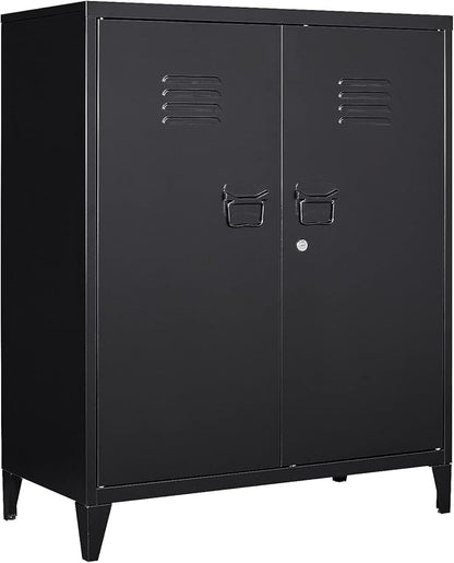MIIIKO Metal Locker with 2 Doors, Metal Storage Sideboard Accent Cabinets for Kitchen, Pantry, Home Office and Garage