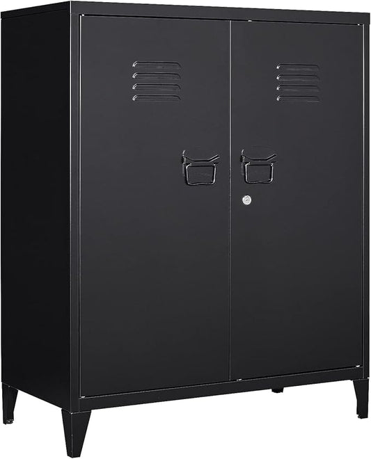 MIIIKO Metal Locker with 2 Doors, Metal Storage Sideboard Accent Cabinets for Kitchen, Pantry, Home Office and Garage
