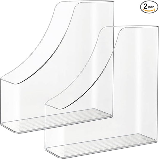 2 Pack Vertical File Holder Clear Acrylic Desk Organizer Storage Bins Holding Plastic Document Organizer Clear PET Magazine Holder Basics Vertical Magazine Rack for Home Office School