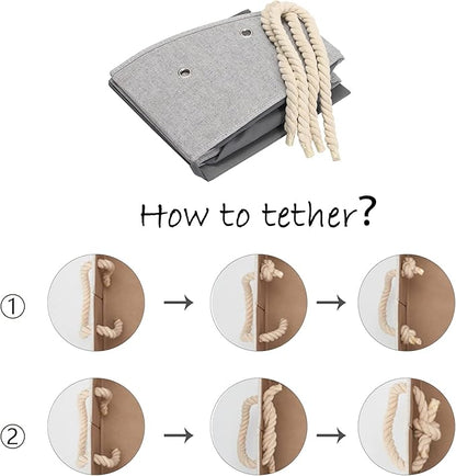 Geyecete Large Dog Toys Storage Bins-Foldable Fabric Trapezoid Organizer Boxes with Weave Rope Handle,Collapsible Basket for Shelves,Dog Apparel(Striped Gray-Dog)