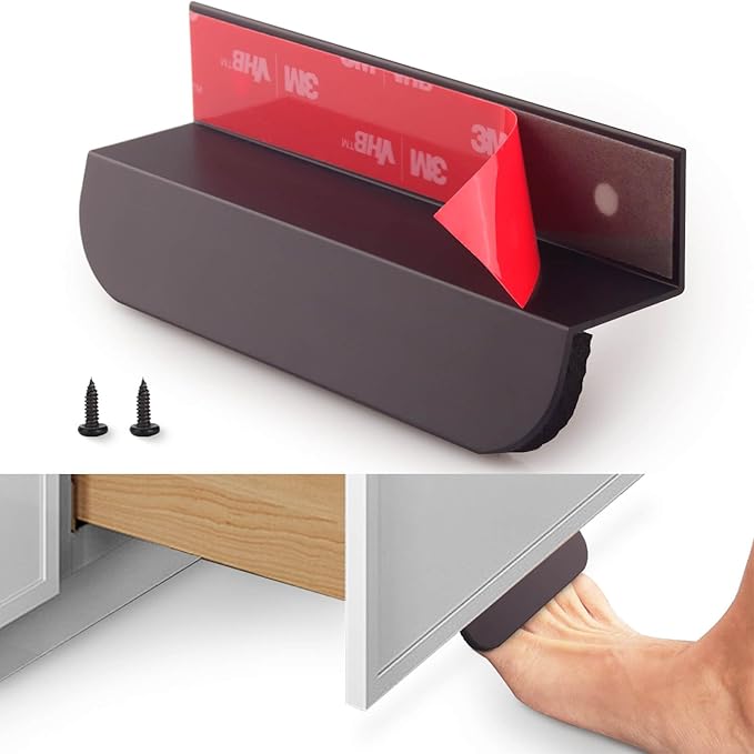 1-Pack Under Cabinet Foot Pull with Adhesive and Screws, Hands Free Toe Foot Pull Opener for Kitchen Trash Cabinet Drawer, 4 Inch (Matte Black)