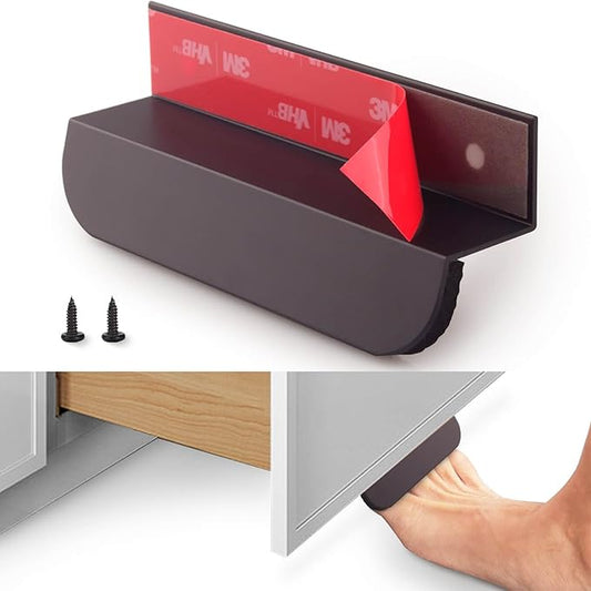 1-Pack Under Cabinet Foot Pull with Adhesive and Screws, Hands Free Toe Foot Pull Opener for Kitchen Trash Cabinet Drawer, 4 Inch (Matte Black)