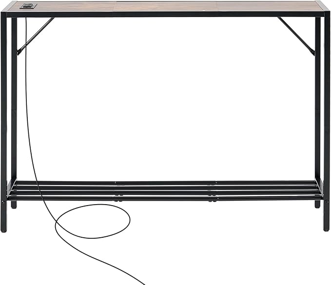 VEVOR Narrow Console Table, 41.7" Behind Couch Shelf with Power Outlets, 2-Tier Long Entryway Shelf, Sofa Table with Metal Frame and Charge Station, for Entryway, Hallway, Living Room