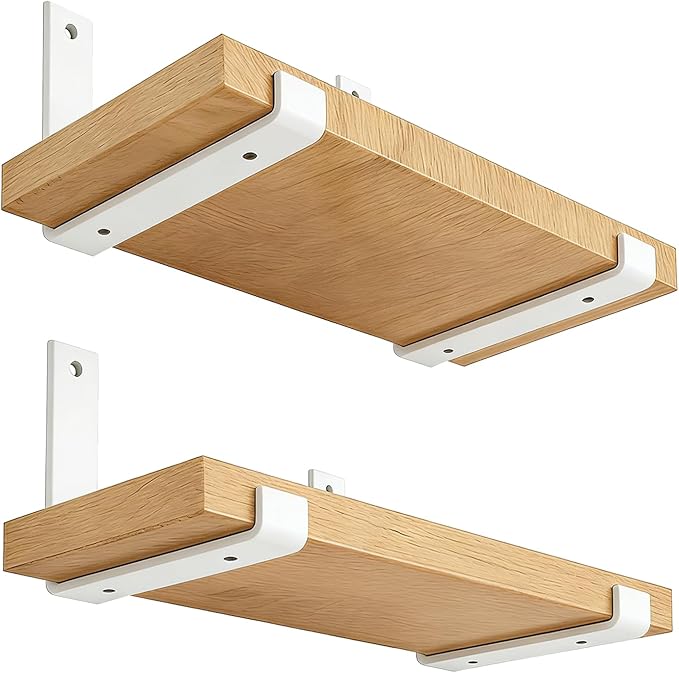 Shelf Brackets 10 Inch 4PCS Heavy Duty White Wall Bracket with Lip for Floating Shelves Rustic Iron Metal Shelf Bracket for DIY Open Shelving Hardware Included