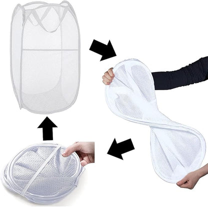 Pop up Laundry Hamper, Portable Foldable Mesh Clothes Hamper for Kids Room, College Dorm or Travel, Collapsible Laundry Basket for Storage, White