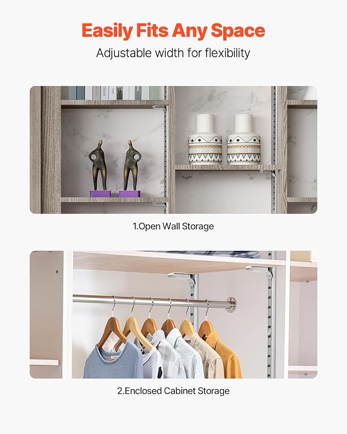 VEVOR Shelf Pilaster, 36.3-inch 8 Pack, Adjustable Shelf Brackets Steel Mortise Mount Pilaster Strip Standards with 32 Screws, Suitable for Wall Shelving System Cabinet Closet Organization