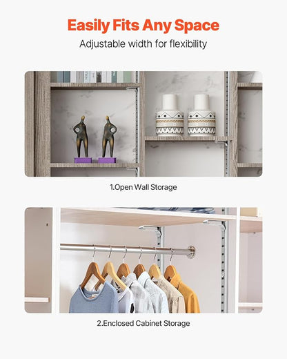 VEVOR Shelf Pilaster, 72.7-inch 20 Pack, Adjustable Shelf Brackets Steel Mortise Mount Pilaster Strip Standards with 140 Screws, Suitable for Wall Shelving System Cabinet Closet Organization