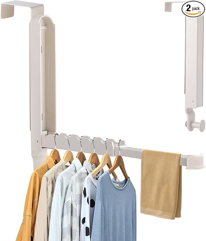 Over The Door Drying Rack, 2 Pack Foldable Over The Door Hooks Hanger for Laundry Clothes Heavy Duty Door Organizer Rack Coat Towels Hanging Storage for Bedroom Bathroom Kitchen