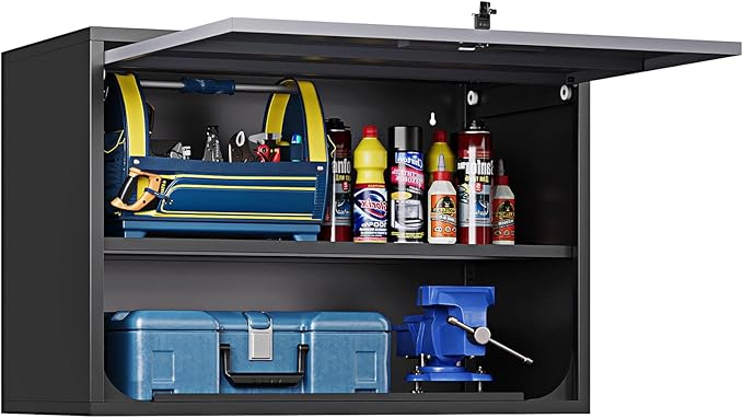 STANI Metal Wall Cabinet for Garage, Floating Garage Storage Wall Mount Shop Cabinet, Upper Storage Trailer Gearbox, Tool Small Wall Steel, Adjustable Shelf, Assembly Required