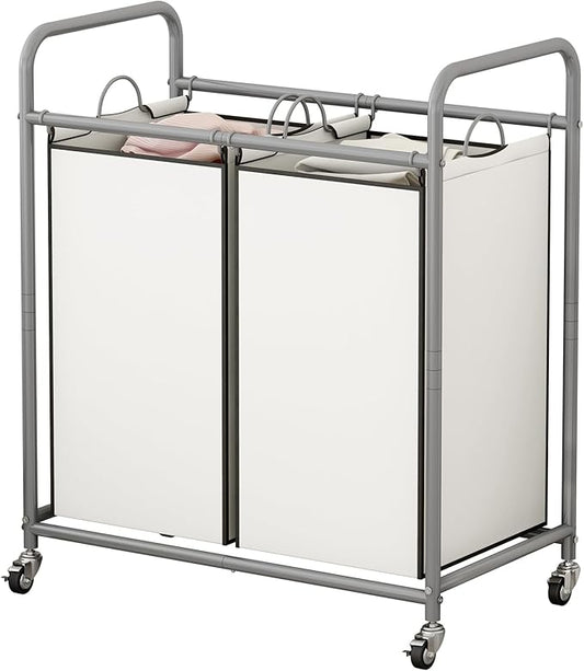 SUOERNUO Laundry Hamper Basket 2 Bag Laundry Sorter Cart with Rolling Removable Bags Laundry Organizer Cart for Clothes Storage, Beige (2 Bags, Beige)