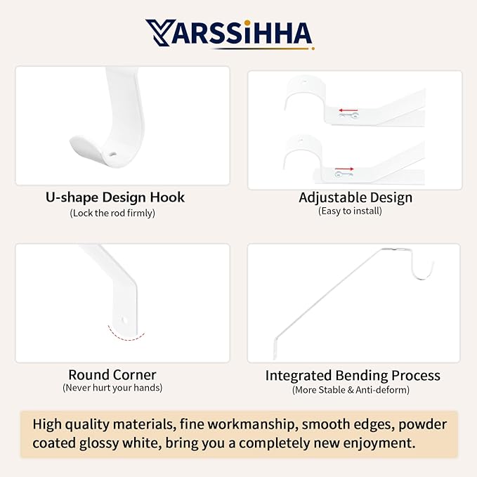 Yarssihha 4 Pack Adjustable Closet Rod Bracket, Wall Mounted Closet Shelf Bracket, White Closet Rod Support Bracket with Screws