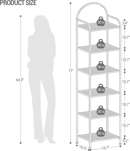Bookcase Bookshelf, Tempered Glass Bookshelves, Slim Shelving Unit for Bedroom, Bathroom, Home Office, Steel Frame, 6 Tier Gold BC10601G