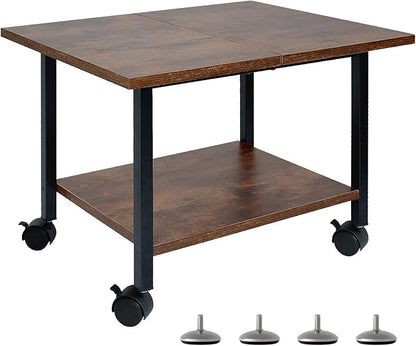 Printer Stand with Storage Under Desk Shelf, Desktop Printer Stand Organizer, Rolling Printer Cart Storage Paper Files Holder for Desk, Office, Home, (Rustic Brown)