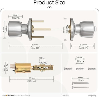 HOSOM 6 Pack Door Knobs with Lock and Key, Keyed Entry Door Knob, Exterior and Interior Door Lock for Front Door Commercial and Residential Area, Stainless Steel Door Handle