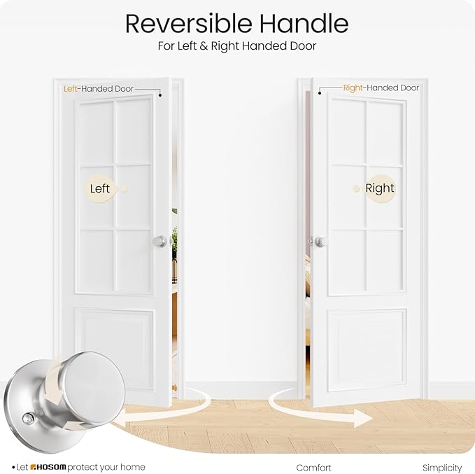 HOSOM Passage Door Knob, Interior Door Knob, Keyless Door knobs Interior for Hallway, Closet and More, No Locking Satin Nickel Door Handle Knob, 1 Pack
