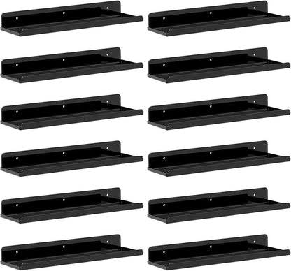Lifewit Floating Shelves for Bathroom, 15" Clear Wall Organizer for Makeup, Perfume, Figures, Photo, Decor Shelf for Nursery, Living Room, Bedroom, Kitchen, Over Toilet Storage Rack, Black, 12 Pack