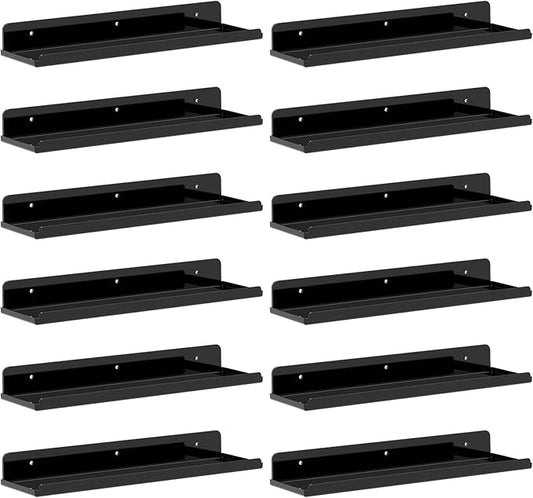 Lifewit Floating Shelves for Bathroom, 15" Clear Wall Organizer for Makeup, Perfume, Figures, Photo, Decor Shelf for Nursery, Living Room, Bedroom, Kitchen, Over Toilet Storage Rack, Black, 12 Pack