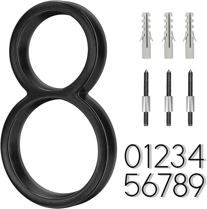 6" Stainless Steel Floating House Number 8, Metal Modern House Numbers, Mailbox Decor Number with Nail Kit, Coated Black, 911 Visibility Signage (Large 8)