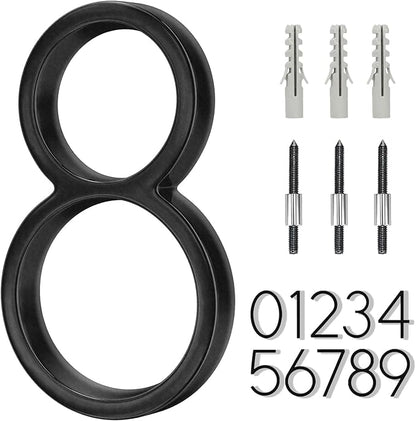 6" Stainless Steel Floating House Number 8, Metal Modern House Numbers, Mailbox Decor Number with Nail Kit, Coated Black, 911 Visibility Signage (Large 8)