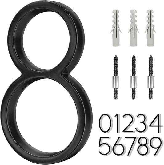 6" Stainless Steel Floating House Number 8, Metal Modern House Numbers, Mailbox Decor Number with Nail Kit, Coated Black, 911 Visibility Signage (Large 8)