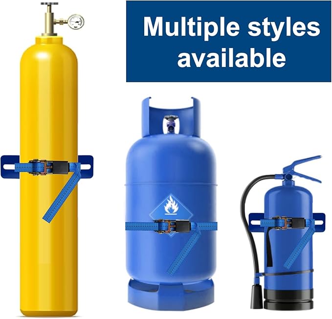 2PCS Propane Tank Bracket Cylinder Wall Mounted Brackets, with 6.6ft Ratchet Straps, Steel Gas Cylinder Holder, Heavy Duty Nitrogen Tank Holder (Blue)