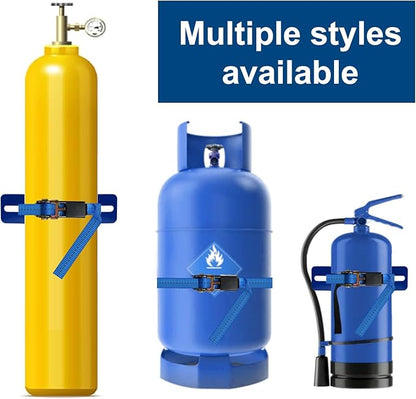 2PCS Propane Tank Bracket Cylinder Wall Mounted Brackets, with 6.6ft Ratchet Straps, Steel Gas Cylinder Holder, Heavy Duty Nitrogen Tank Holder (Blue)