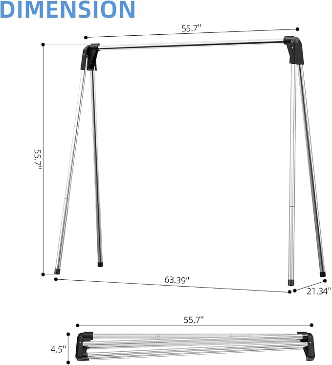 APEXCHASER Clothes Drying Rack Foldable, 55 Inch Laundry Rack Indoor Outdoor with Travel Friendly Design, Collapsible for Home, Camping, RV Use, Sliver