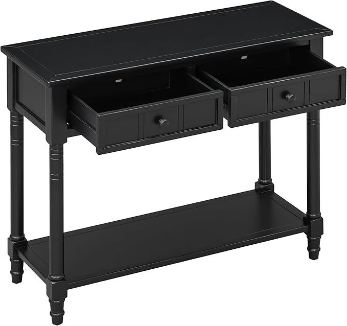35.34" Console Table Traditional Design with Two Drawers and Bottom Shelf,Black