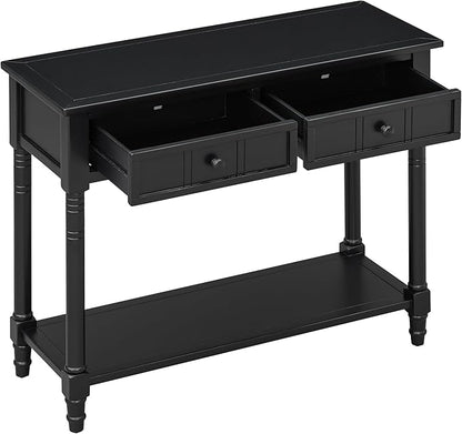 35.34" Console Table Traditional Design with Two Drawers and Bottom Shelf,Black