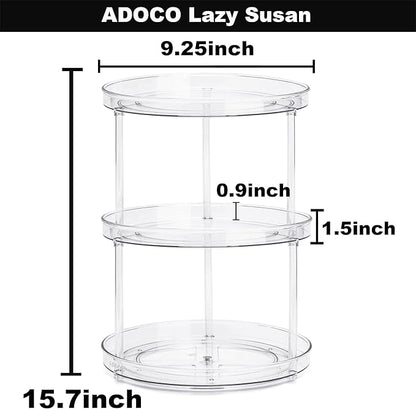 3 Tier Lazy Susan Bathroom Organizer - 9.25 Inch Clear Makeup Organizer with Skincare and Perfume Storage for Countertop