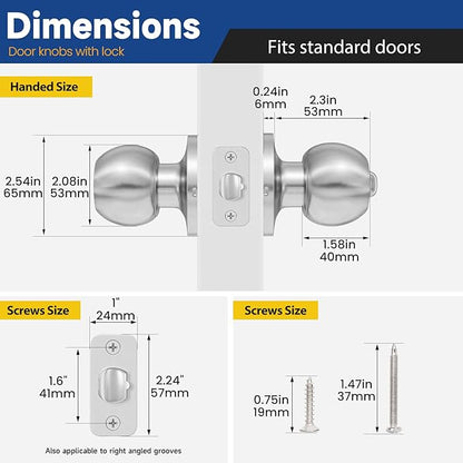 Keyed Entry Door Knob with Lock and Key, Exterior and Interior Door Lock for Bedroom, Entry Door Handle for Front Door，Satin Nickel