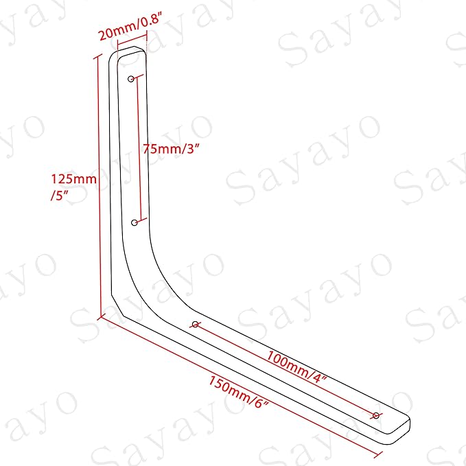 SAYAYO Wall Shelf Brackets Black, 6 x 5 Inch Iron Metal Shelf Brackets L Shaped Corner Support Brackets for DIY Floating Shelf, 4 PCS