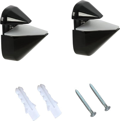 Dulles Glass Floating Shelf Brackets, Adjustable Clamps Heavy Duty, Black, For Glass, Wood, Acrylic Wall Mounted Shelf Support. 2 Pack.