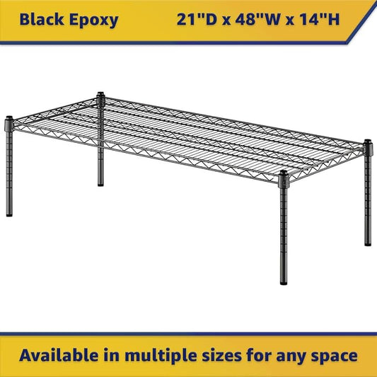 21" x 48" x 14" Black Epoxy Wire Storage Shelf, Dunnage Rack, Commercial 1 Tier Small Shelf