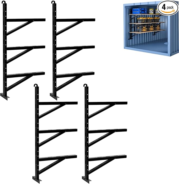 4 Pcs Shipping Container Shelving Bracket, Shipping Container Accessories, Heavy Duty Steel Adjustable Shelf Brackets for Containers Warehouse Garage, 22"(D) x 46.5"(H)