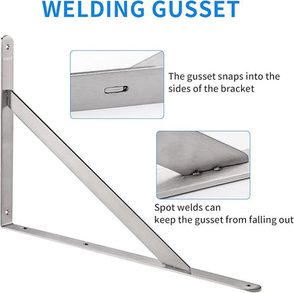 YUMORE Shelf Bracket 20", Max Load: 550lb, Heavy Duty Stainless Steel Solid Shelf Support Corner Brace Joint Right Angle L Bracket, Pack of 2