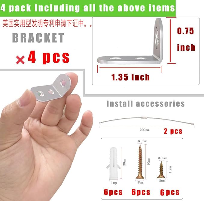 Furniture Anchors Small Aesthetic Earthquake Straps for Furniture Dresser Wall Anti-Tip Furniture Safety Anchor to Childproof and Babyproof Your Home Holds Up to 500 Pound 4pcs Bracket