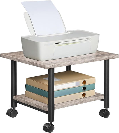 HOOBRO Printer Stand, 2-Tier Industrial Under Desk Printer Cart with Shelf, Mobile Heavy Duty Storage Rack on Wheels for Home, Office, Grey and Black BG02PS01G1