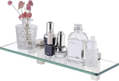 KES Bathroom Glass Shelf, Bathroom Wall Glass Shelves 16 Inch Shelf Wall Mounted Brushed Nickel Finish, BGS3201S40-2